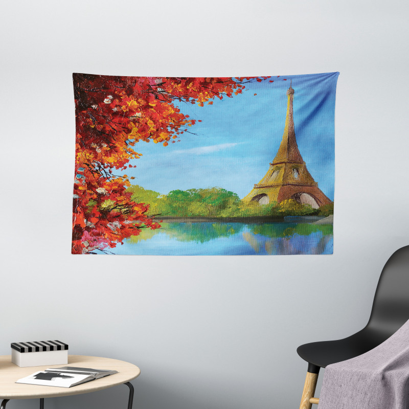 Autumn Eiffel Tower Painting Wide Tapestry