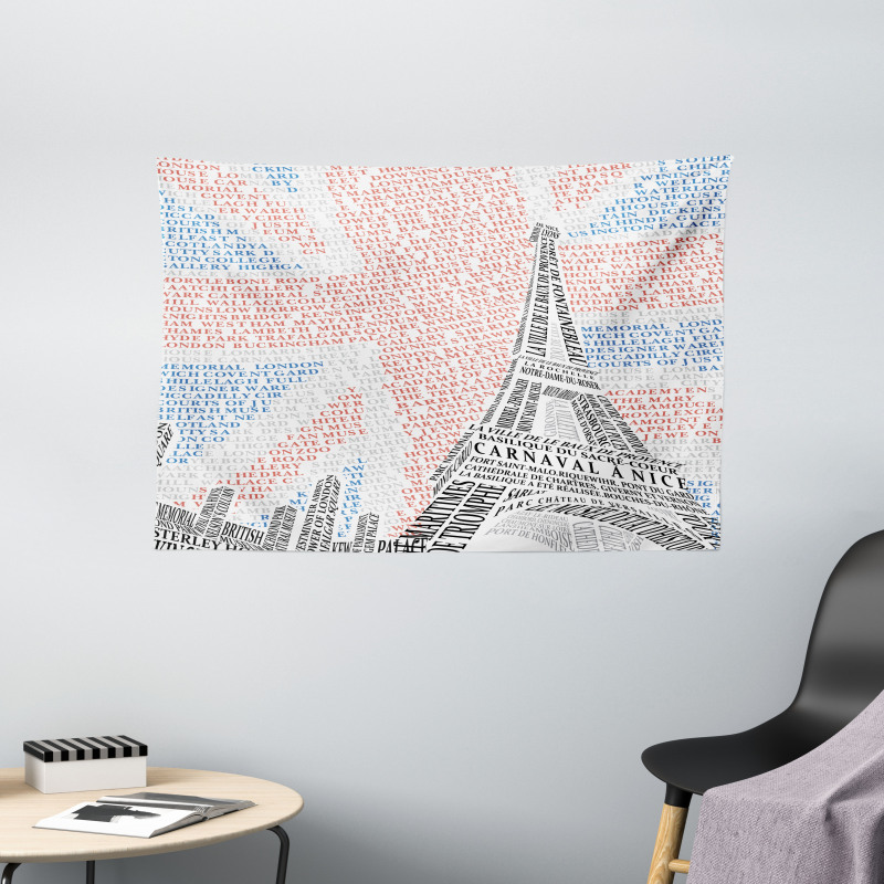 Eiffel Tower on Union Jack Wide Tapestry