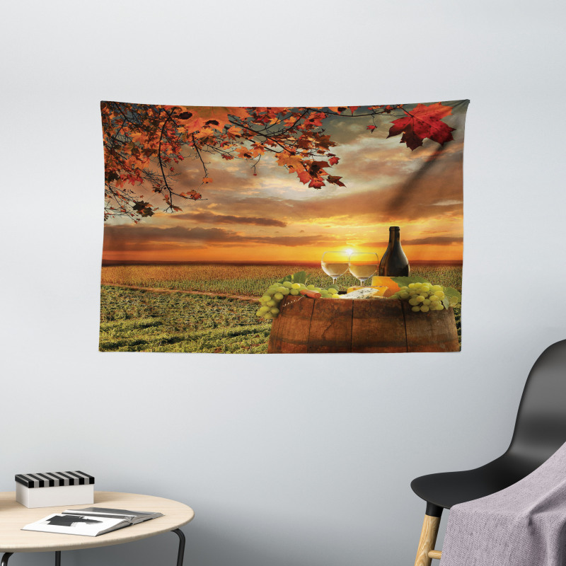 Tuscany Land Rural Field View Wide Tapestry
