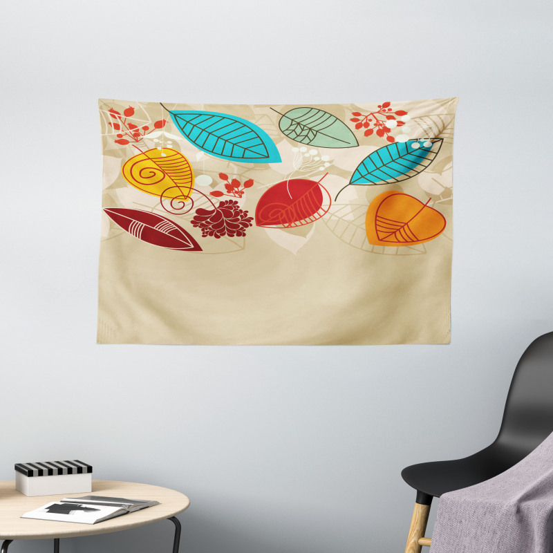 Autumn Inspired Botanical Art Wide Tapestry