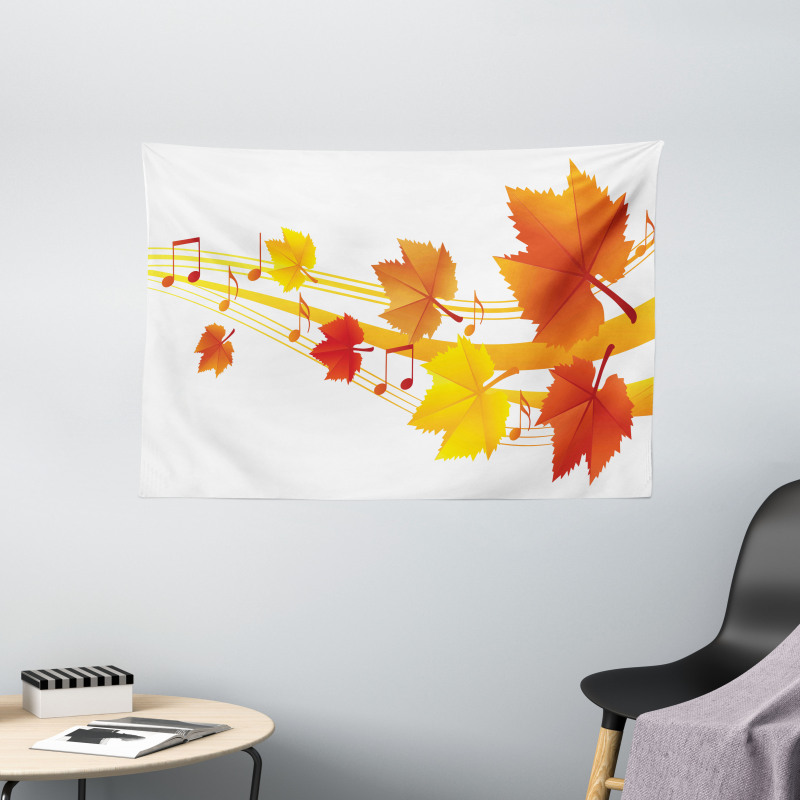 Dried Leaves Musical Notes Wide Tapestry