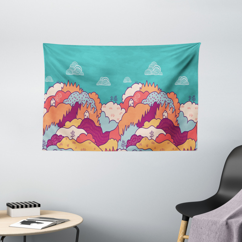 Fall Landscape Swirling Clouds Wide Tapestry
