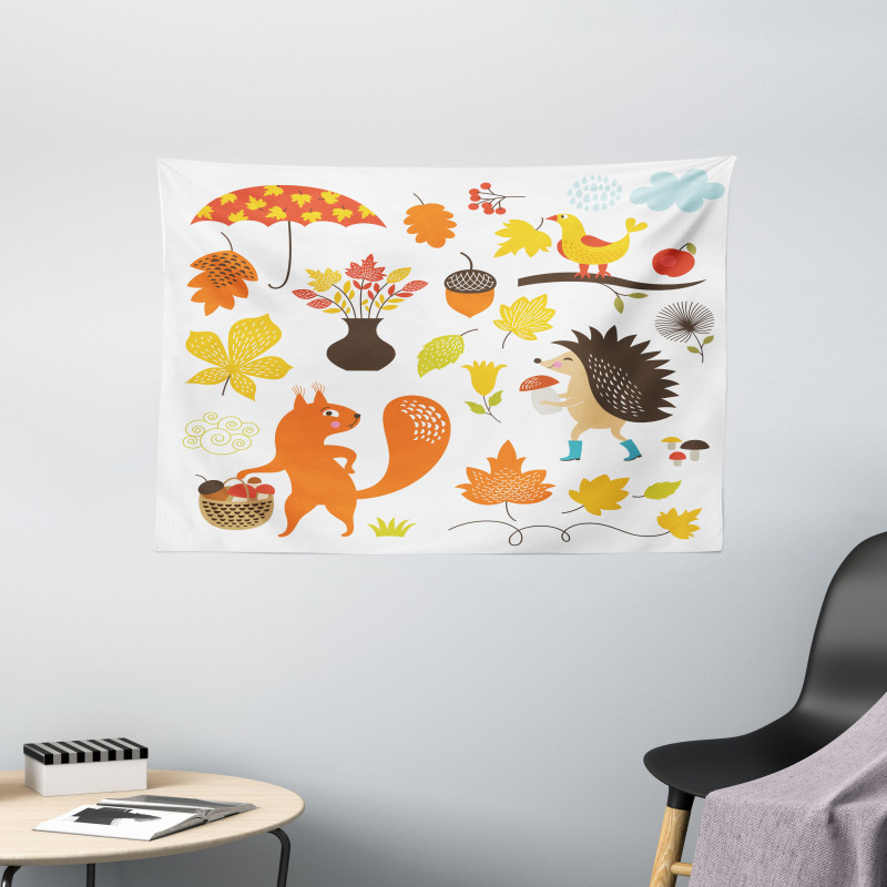 Cartoon Characters Funny Kids Wide Tapestry