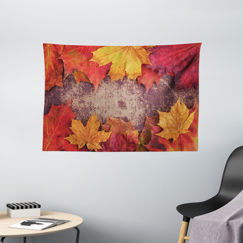 Bunch of Autumn Leaves Wood Wide Tapestry