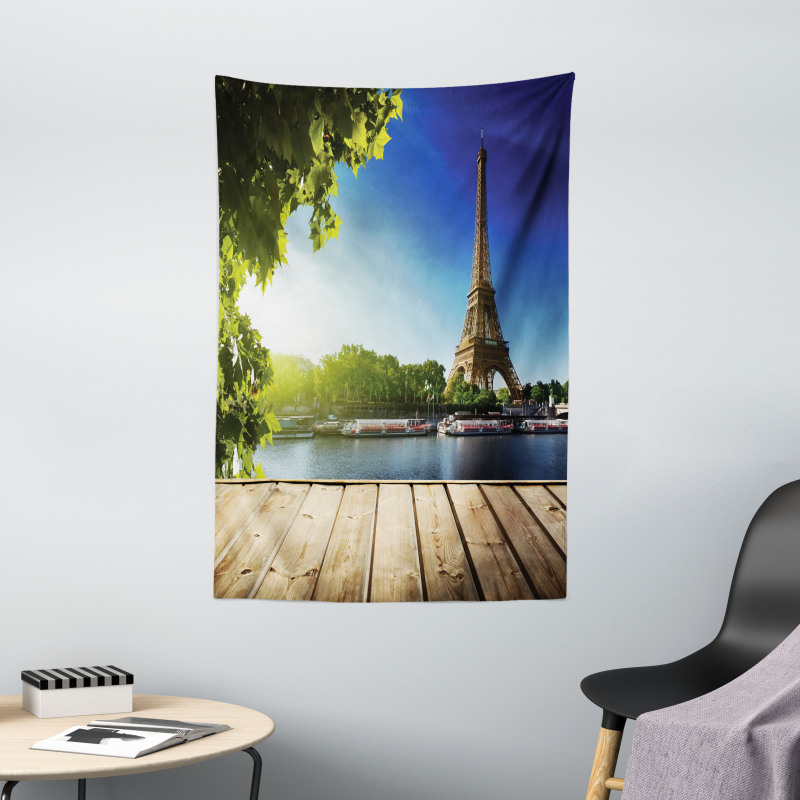 Eiffel Tower Wood Pier Seine Tapestry