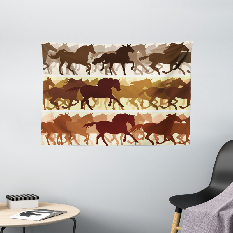 Monochrome Animal Silhouettes Wide Tapestry