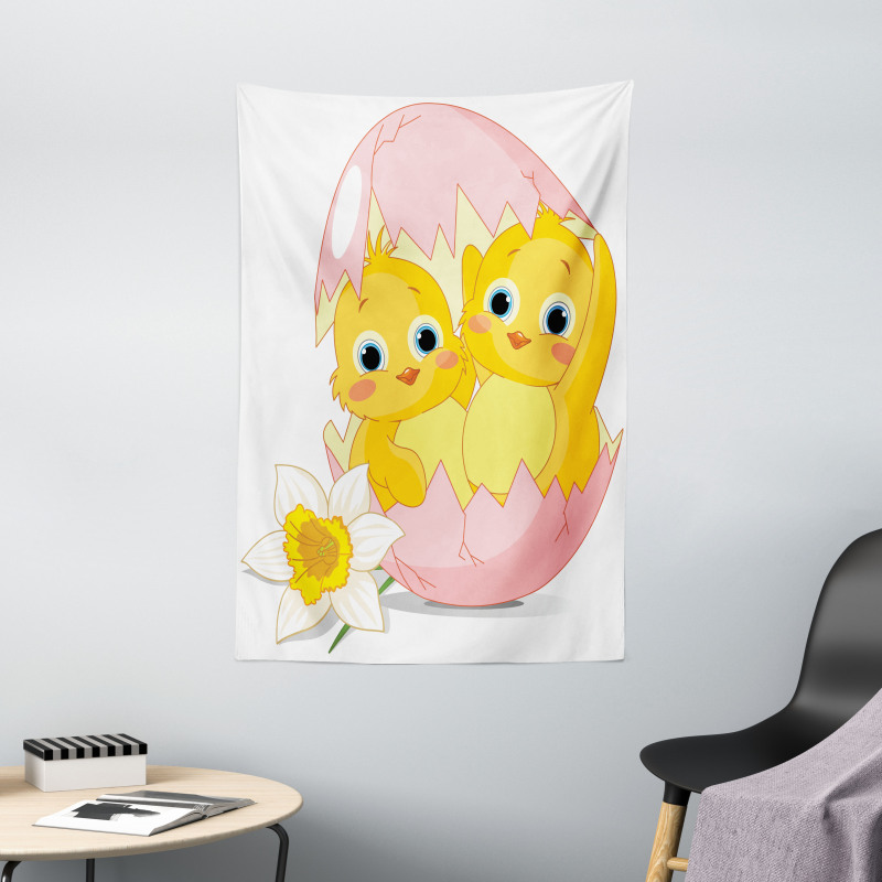 Daffodil Chicks Cracked Egg Tapestry