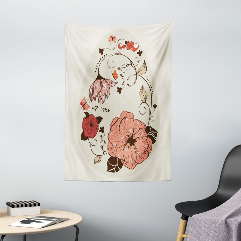 Flowers Ornate Egg Shape Tapestry