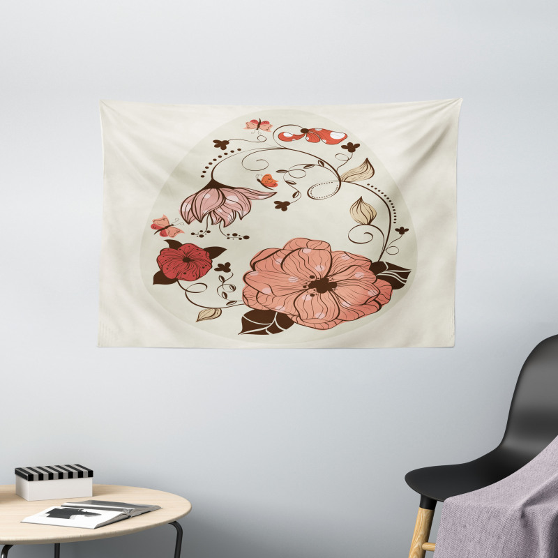 Flowers Ornate Egg Shape Wide Tapestry