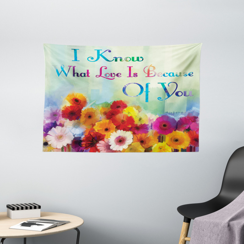 Romantic Words with Flowers Wide Tapestry