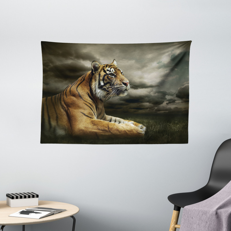 Jungle African Cat Clouds Wide Tapestry