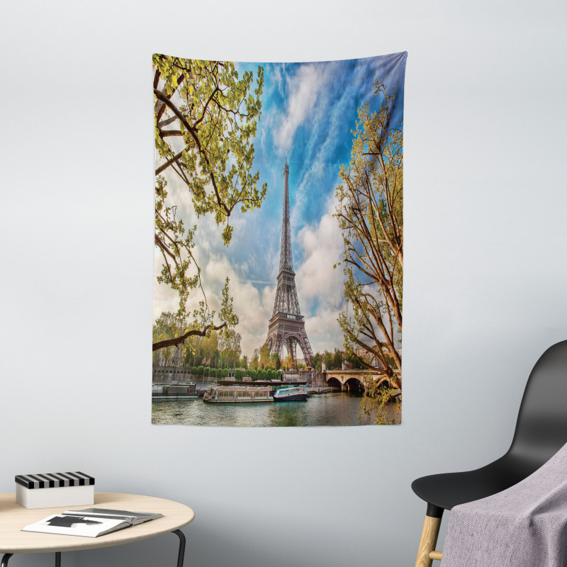 Paris Cloudy Sky Eiffel Tower Tapestry