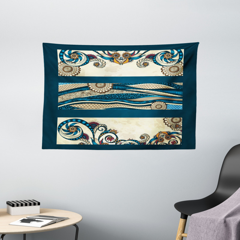 Antique Classic Floral Lines Wide Tapestry