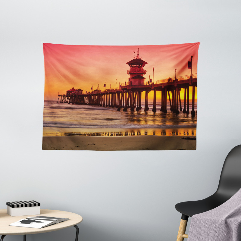 Huntington Beach Pier Sunset Wide Tapestry