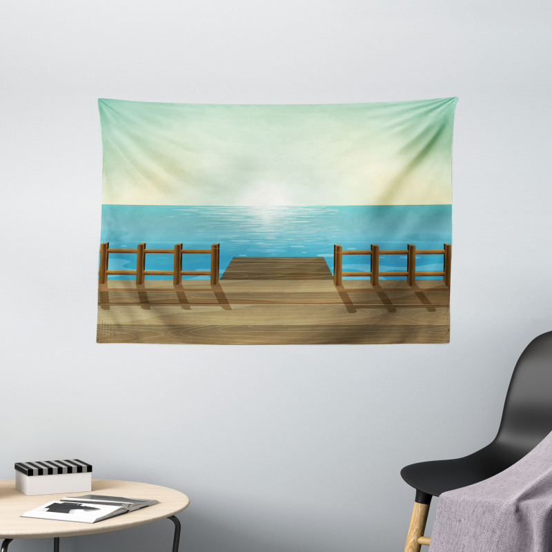 Doodle Landsape Port and Sea Wide Tapestry