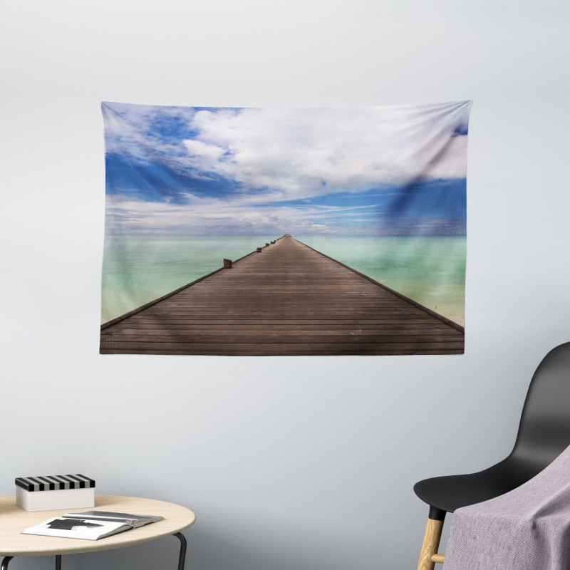 Peaceful View Long Jetty Ocean Wide Tapestry