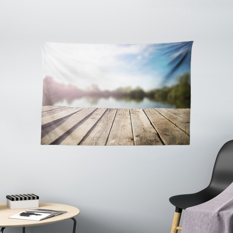 Grunge Wood Pier Blurred Photo Wide Tapestry