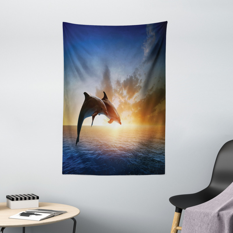 Couple of Dolphins Jump on Sea Tapestry