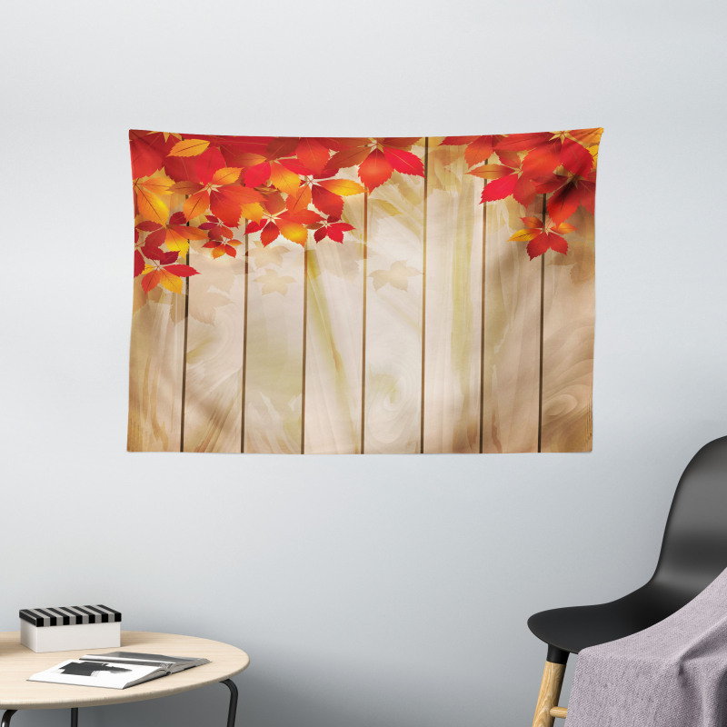 Autumn Orange Tones Leaves Wide Tapestry