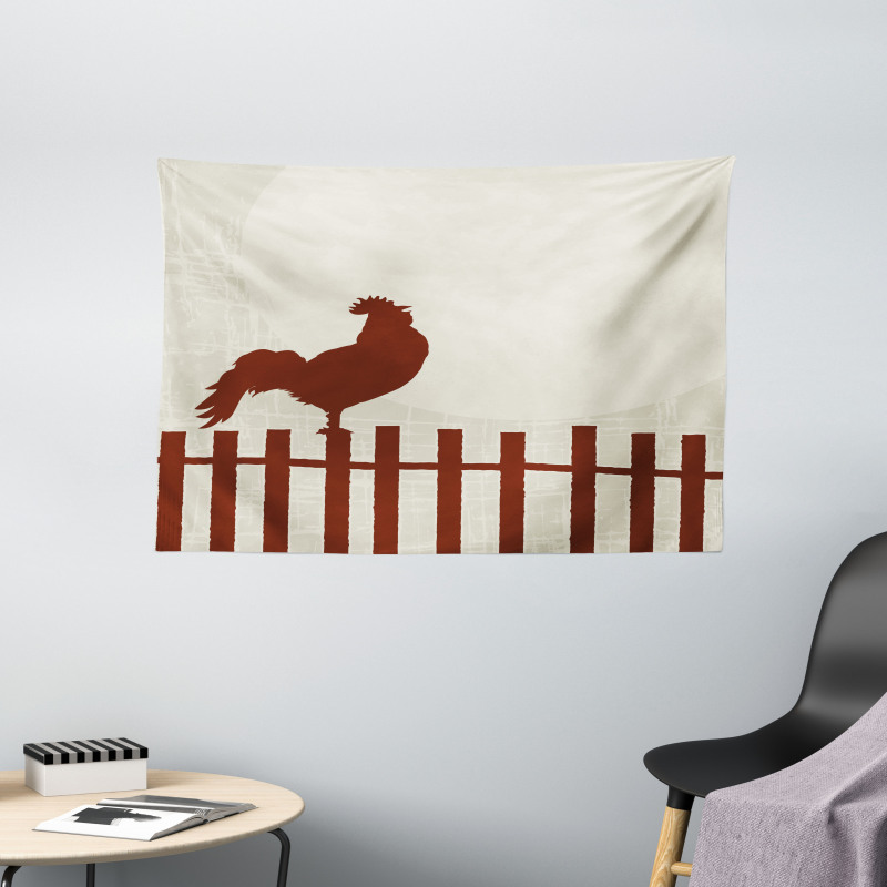 Rooster Silhouette Grunge Wide Tapestry