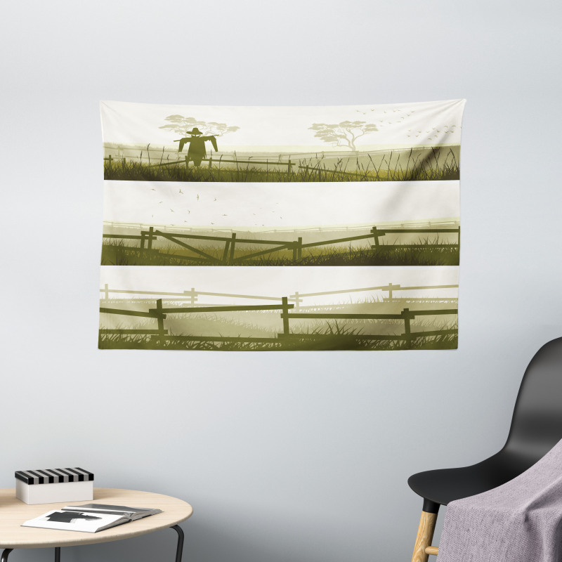 Farm Fields Scarecrow Grass Wide Tapestry