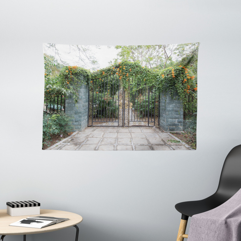 Wrought Floral Garden Gate Wide Tapestry