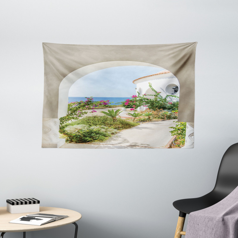 Plants Flowers Sea Panorama Wide Tapestry