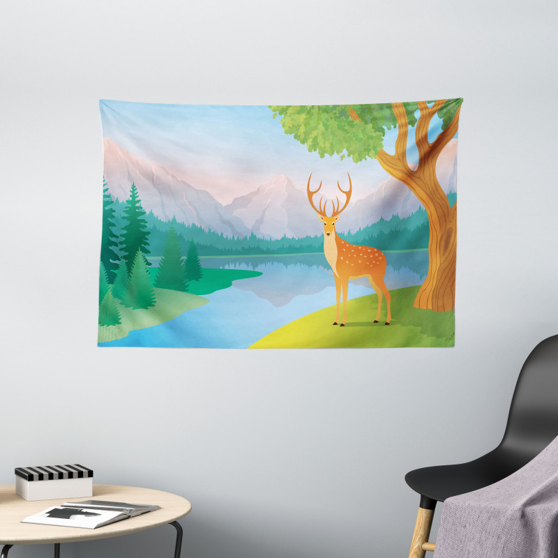 Deer Mountain Landscape Wide Tapestry