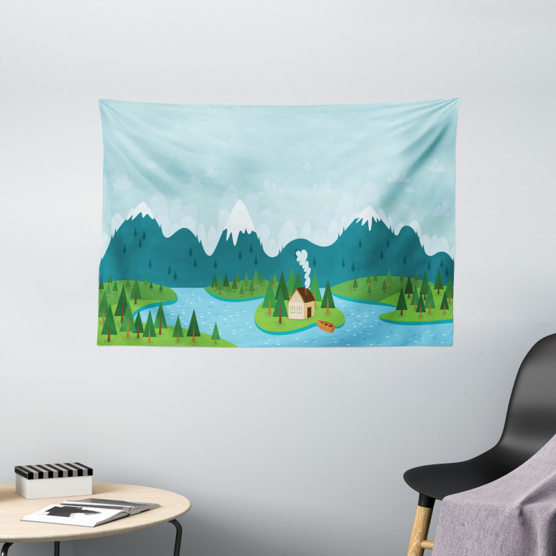 Rural Home Mountains Wide Tapestry