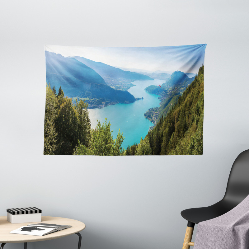 Aerial Annecy Lake Pine Wide Tapestry