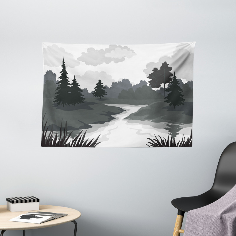 Greyscale Landscape Wide Tapestry