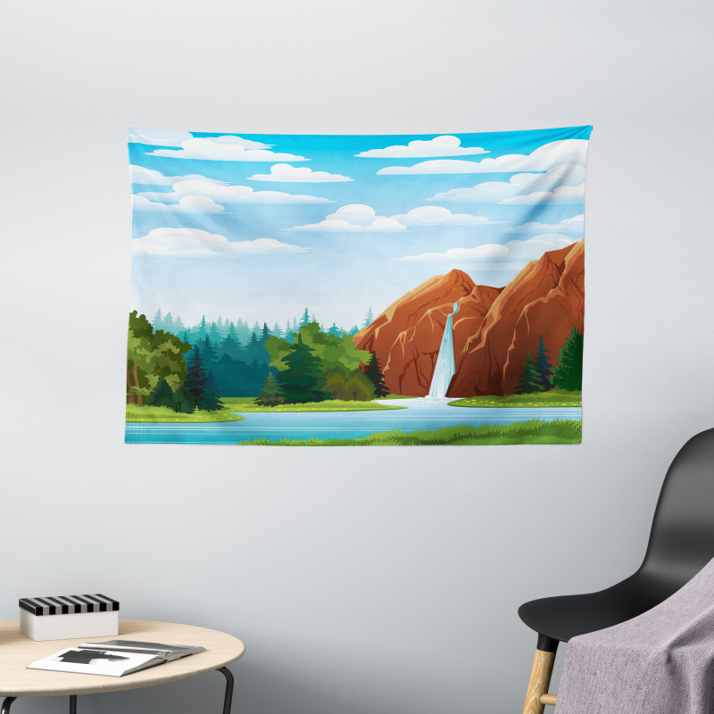 Waterfall Mountain Sky Wide Tapestry