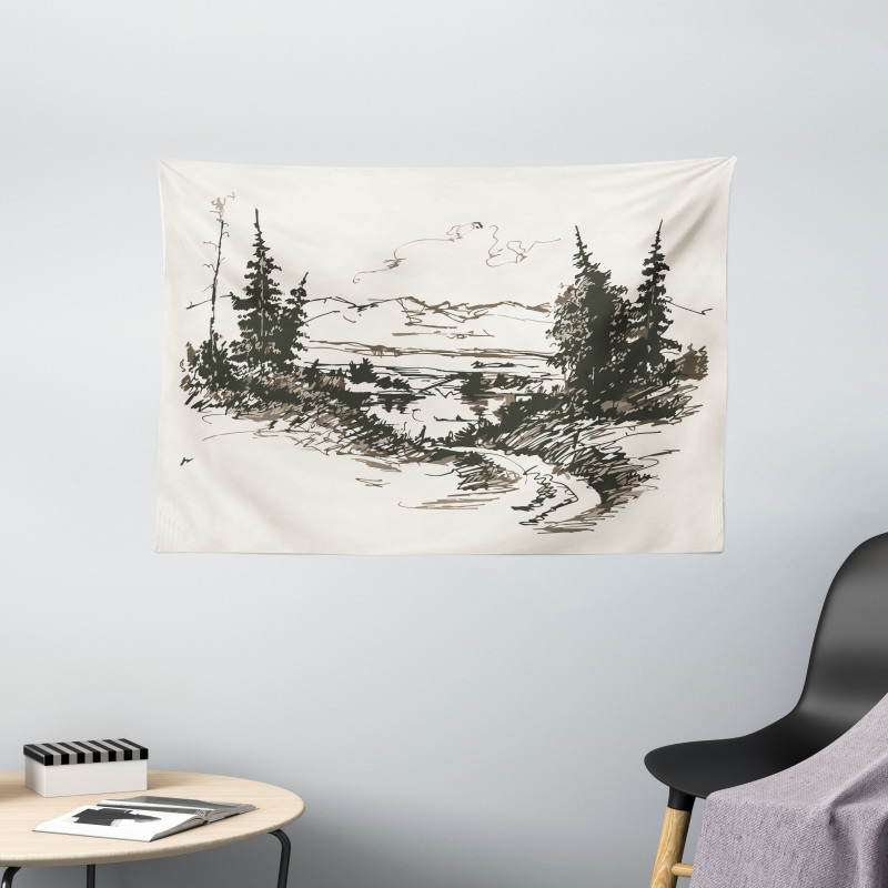 Forest Landscape Sketch Wide Tapestry