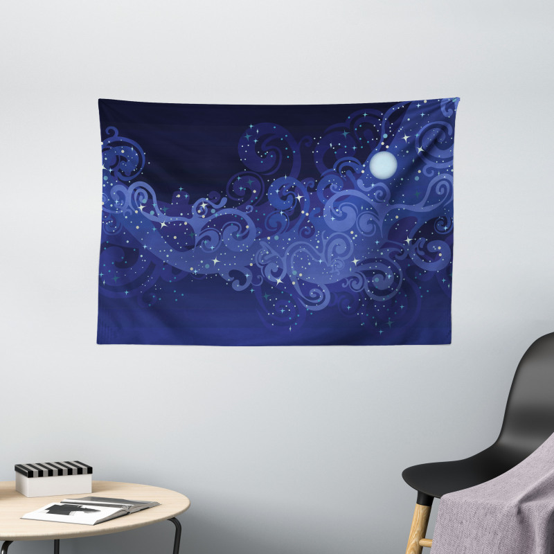 Abstract Starry Night Moon Wide Tapestry