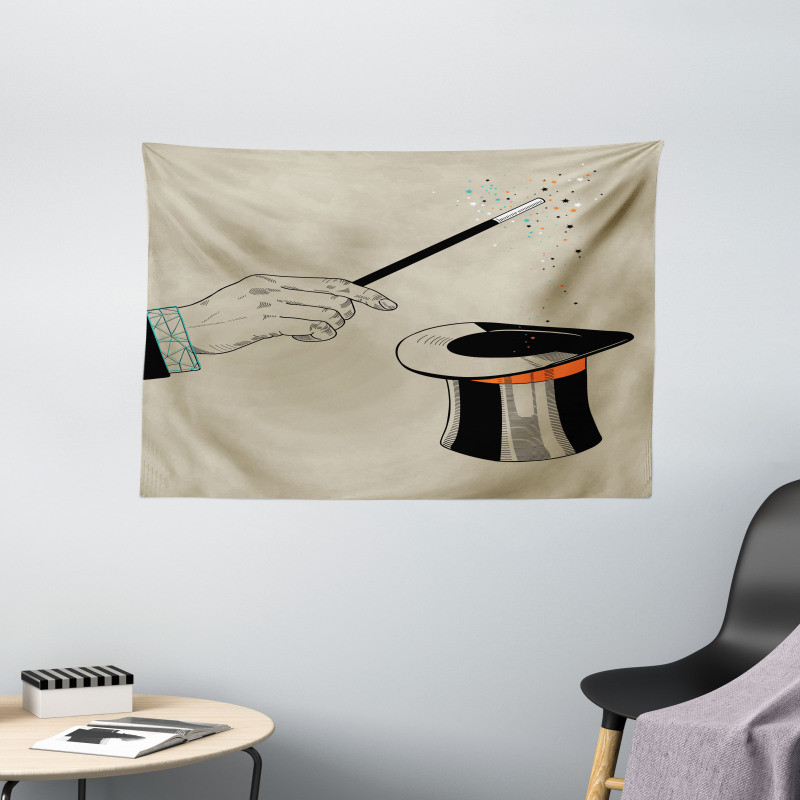 Magician Magic Wand and Hat Wide Tapestry