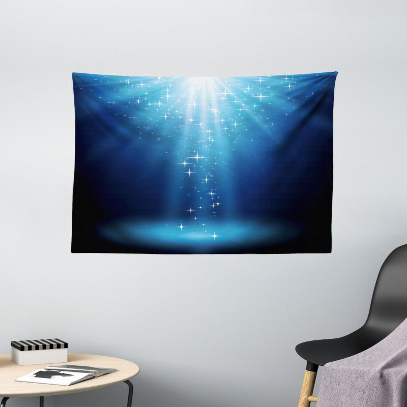 Star Night Vibrant Blue Tones Wide Tapestry