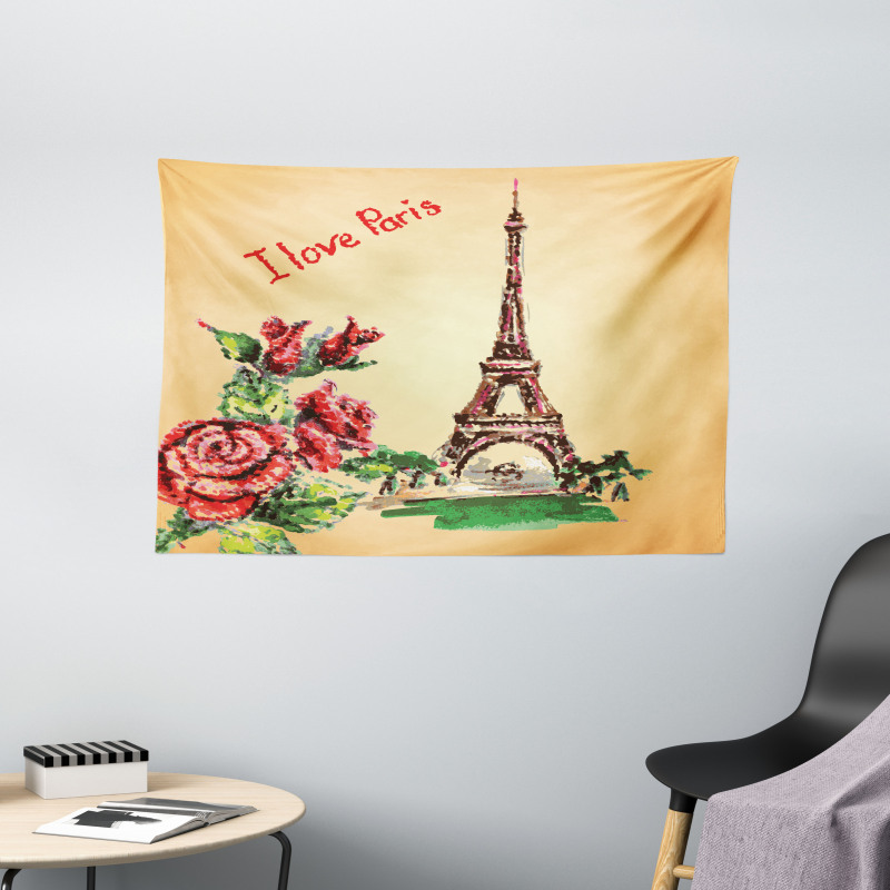 Love in Paris Eiffel Wide Tapestry