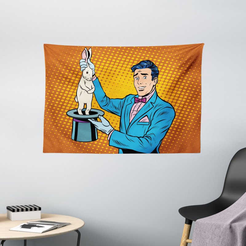 Magician Rabbit Pop Art Retro Wide Tapestry