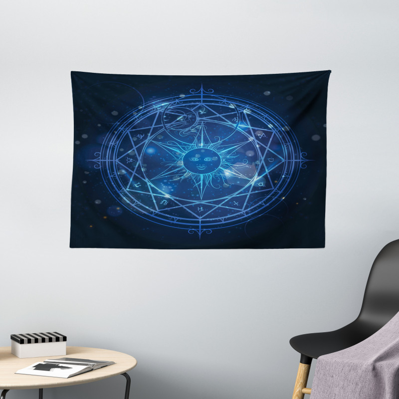 Alchemy Magic Circle Sun Face Wide Tapestry