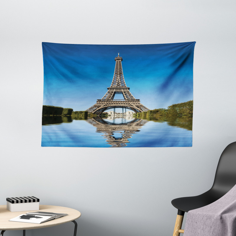 Eiffel Water Reflection Wide Tapestry