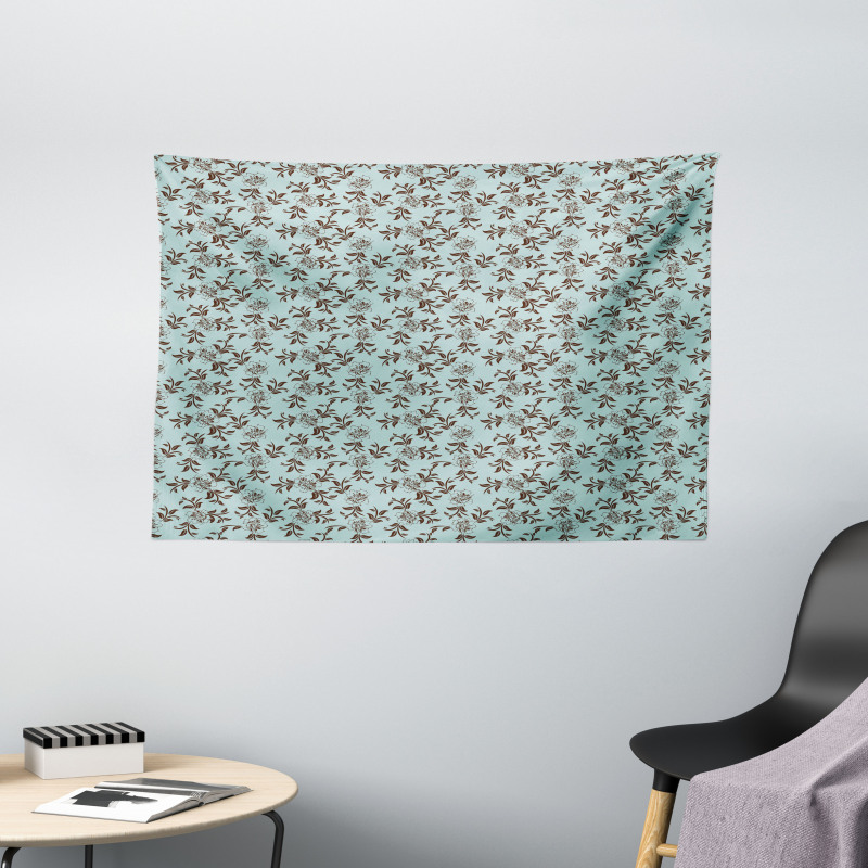 Curly Branches of Flowers Wide Tapestry