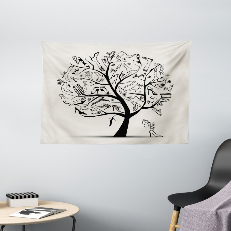 Tree of Shoes Fashion Wide Tapestry