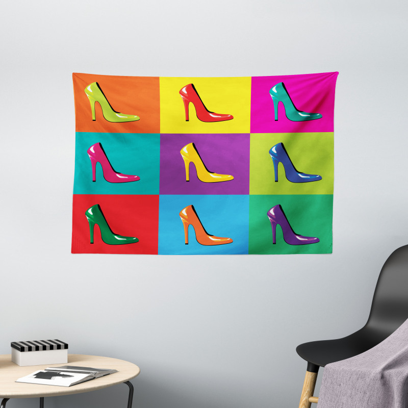 Colorful Shoes Pop Art Wide Tapestry