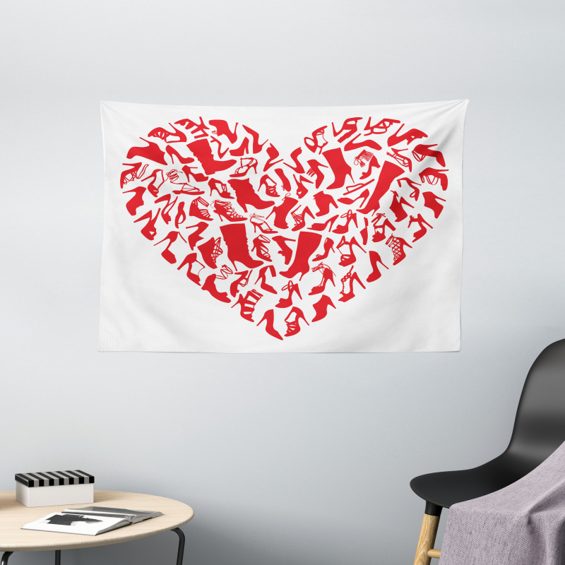 Heart Shoe Silhouettes Wide Tapestry