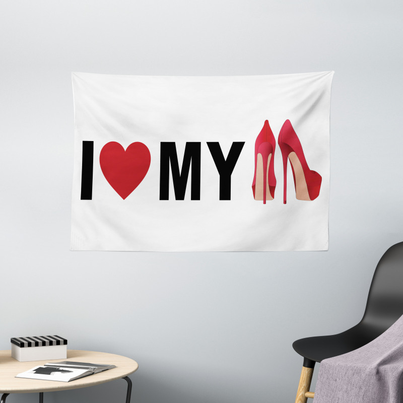 I Love My Shoes Heart Wide Tapestry