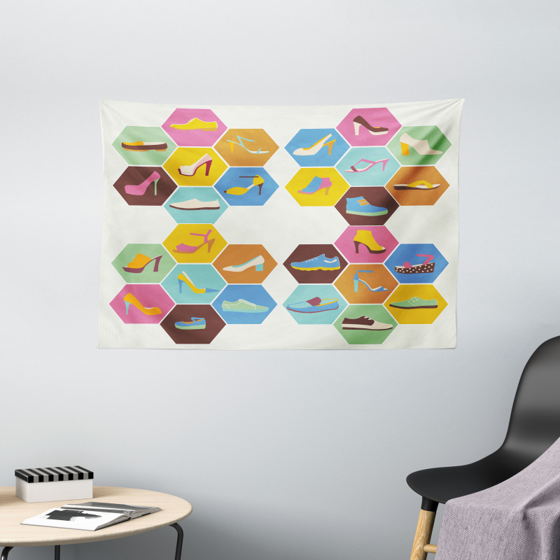 Shoe in Hexagons Wide Tapestry