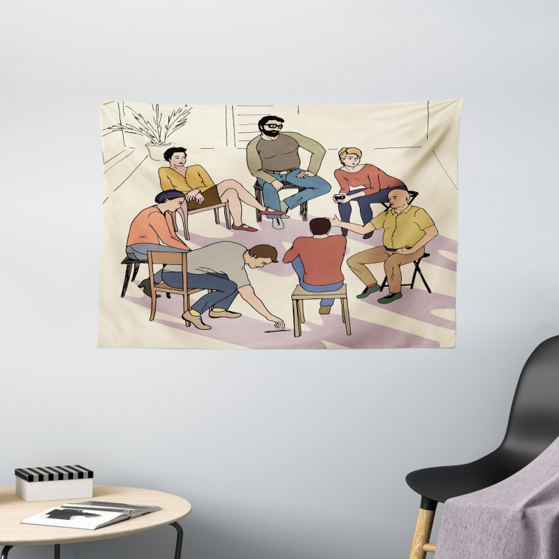 Group Therapy Illustration Wide Tapestry