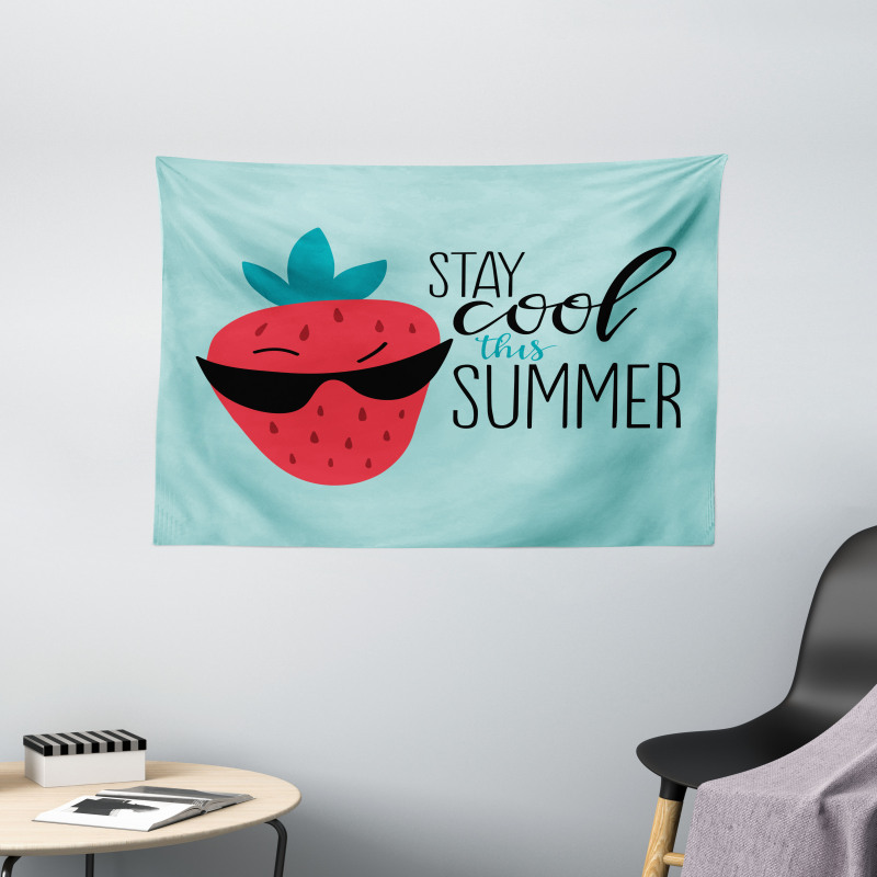 Funny Strawberry Summer Wide Tapestry