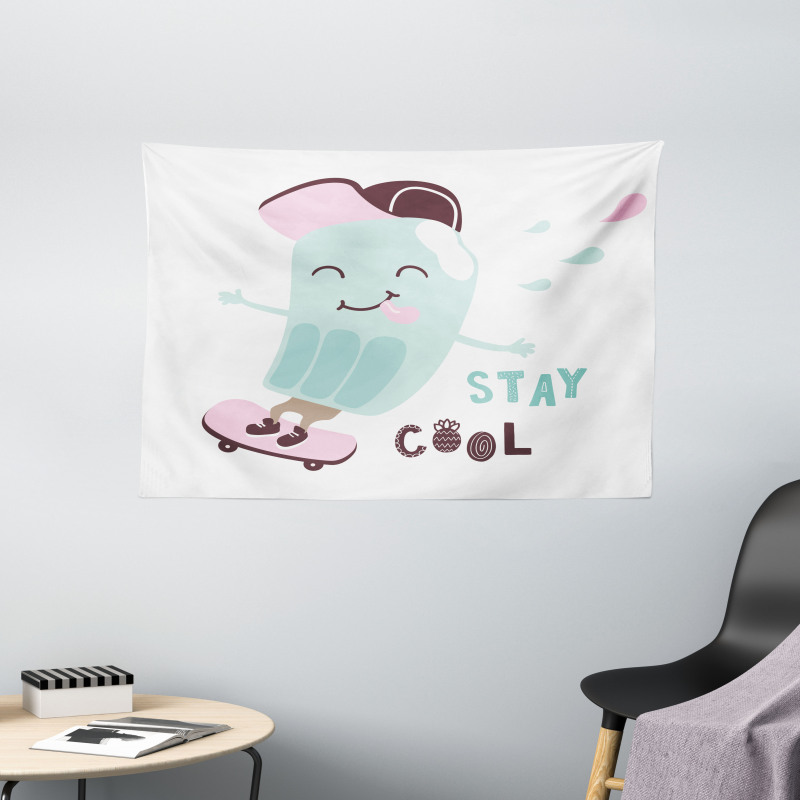 Funny Skateboard Popsicle Wide Tapestry