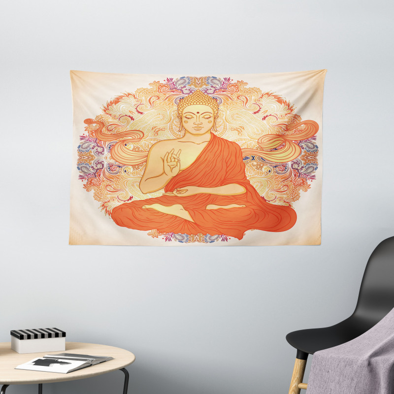 Oriental Calmness Figure Wide Tapestry